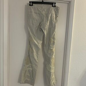 Two Ten Ten Five Biya Johnny Was Striped Beige Pants with Lace Accents size 4